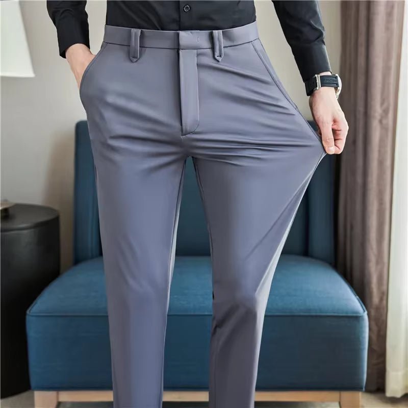 Mens Dress Pants Trousers 2024 Summer New Thin Breathable Solid Casual High Elastic Slim Fit Suit Pants Streetwear Men Clothing Allinoneshop-24