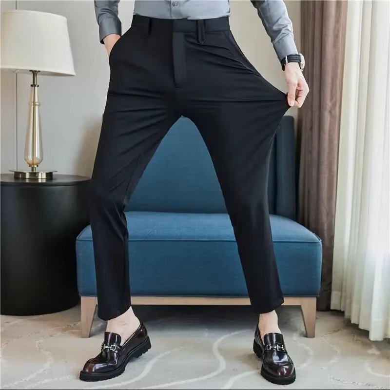 Mens Dress Pants Trousers 2024 Summer New Thin Breathable Solid Casual High Elastic Slim Fit Suit Pants Streetwear Men Clothing Allinoneshop-24