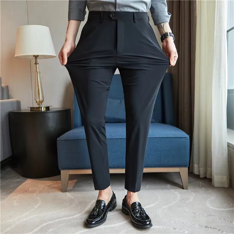 Mens Dress Pants Trousers 2024 Summer New Thin Breathable Solid Casual High Elastic Slim Fit Suit Pants Streetwear Men Clothing Allinoneshop-24