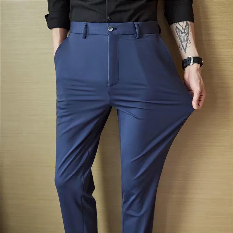 Mens Dress Pants Trousers 2024 Summer New Thin Breathable Solid Casual High Elastic Slim Fit Suit Pants Streetwear Men Clothing Allinoneshop-24