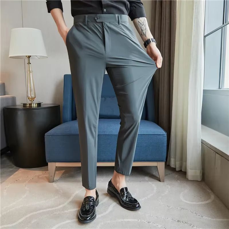 Mens Dress Pants Trousers 2024 Summer New Thin Breathable Solid Casual High Elastic Slim Fit Suit Pants Streetwear Men Clothing Allinoneshop-24