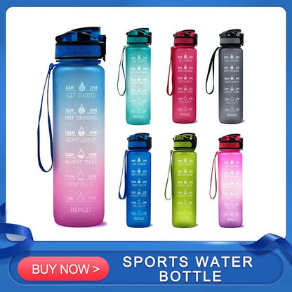 Motivational Tritan Water Bottle with Time Marker Leakproof Bottle for Fitness Sports Motivational Water Bottle with Time Marker Allinoneshop-24