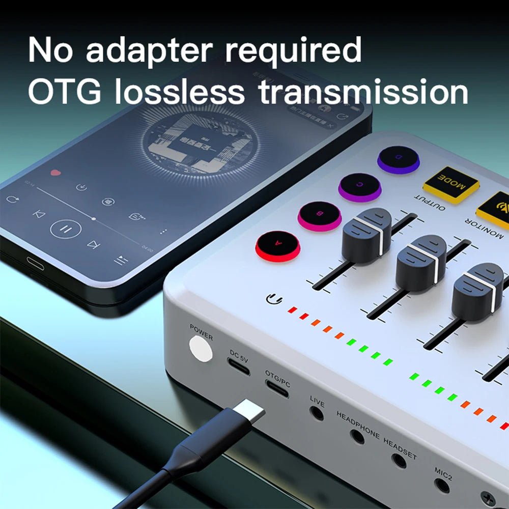 New Gaming Audio Mixer Streaming 5-Channel RGB Mixer with XLR Microphone Interface for Game Voice Podcast Live Streaming Allinoneshop-24