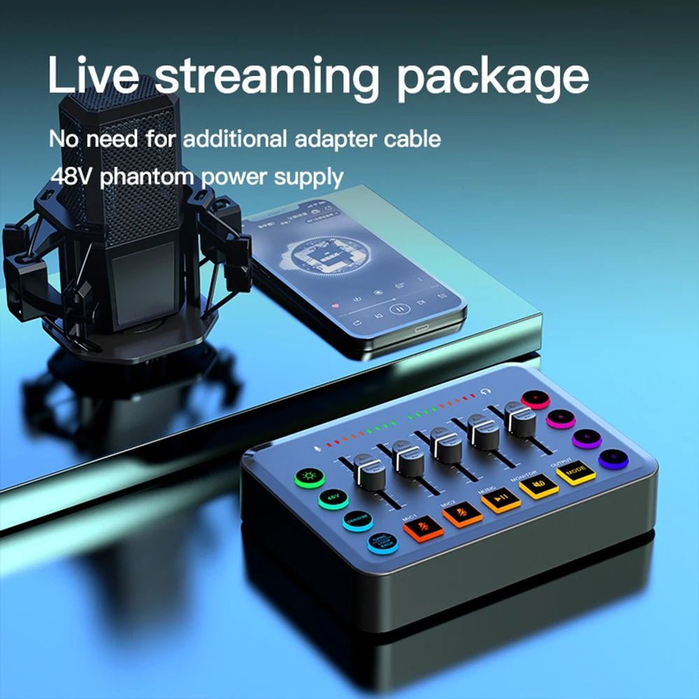 New Gaming Audio Mixer Streaming 5-Channel RGB Mixer with XLR Microphone Interface for Game Voice Podcast Live Streaming Allinoneshop-24