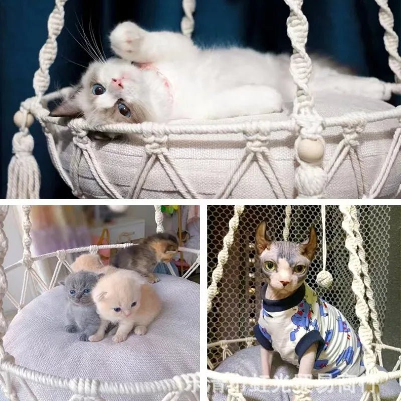 New Pet Hammock Cat Swing Hand Woven Cotton Rope Cats Hanging Basket Kitten Hanging String Den Indoor Pend Nest Pets Supplies Allinoneshop-24