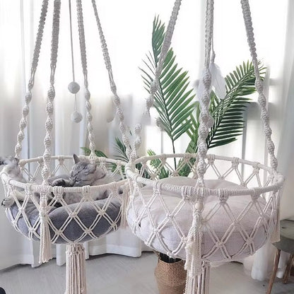 New Pet Hammock Cat Swing Hand Woven Cotton Rope Cats Hanging Basket Kitten Hanging String Den Indoor Pend Nest Pets Supplies Allinoneshop-24