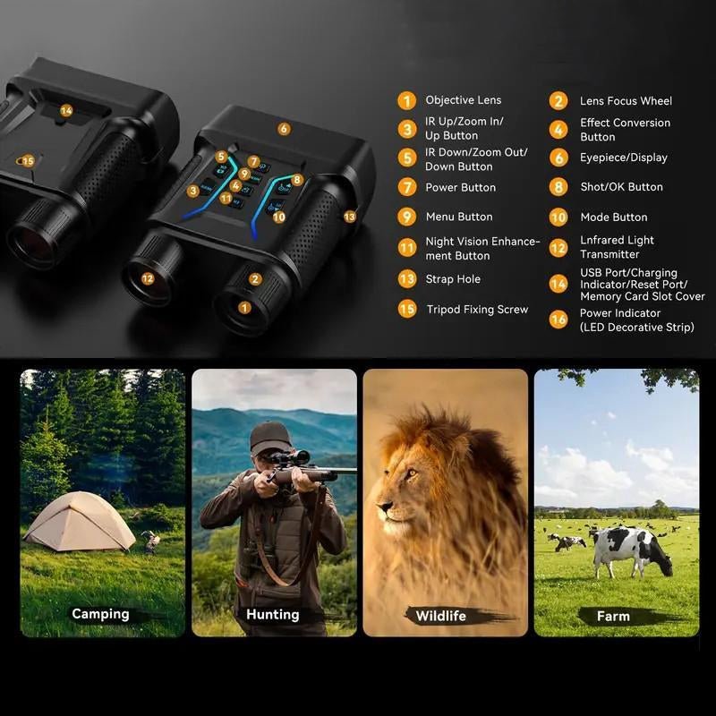 Night Vision Goggles with 32GB Card, 8X Digital Zoom Binoculars for Day & Night Use, Survival Telescopes, Waterproof Outdoor Camping & Hiking Equipment for Gifts, Travel Accessory Allinoneshop-24