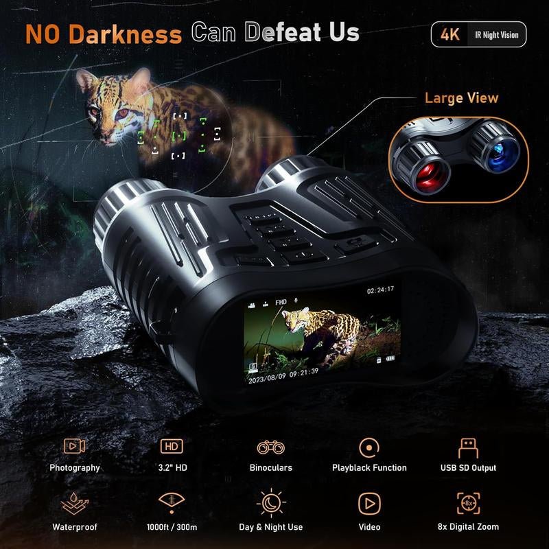 Night Vision Goggles with 32GB Card, 8X Digital Zoom Binoculars for Day & Night Use, Survival Telescopes, Waterproof Outdoor Camping & Hiking Equipment for Gifts, Travel Accessory Allinoneshop-24