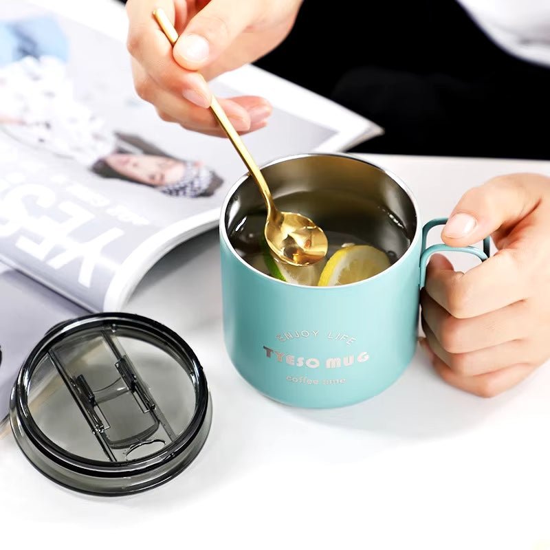 Nordic Style Metal Coffee Cup with Lid Office Workers Portable Coffe Milk Breakfast TYESO Mug Tazze Colazione Caneca Criativa Allinoneshop-24