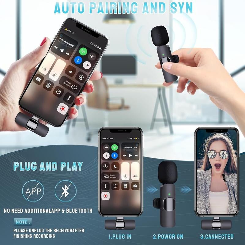 Partyear Mini Wireless Lavalier Microphone – Dual Professional Clip-On Mic with Lightning Interface for Iphone Lightning Port & Ipad, Plug & Play, Crystal Clear Sound for Recording, Meetings, Live Streaming, Youtube, Facebook, Tiktok, Vlogs Allinoneshop-24