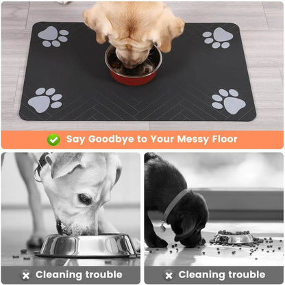 Pet Feeding Mat-Absorbent Pet Placemat for Food and Water Bowl, with Waterproof Rubber Backing, Quick Dry Water Mat for Dog Cat Allinoneshop-24