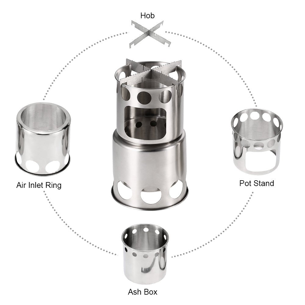 Portable Camping Stove Combo Wood Burning Stainless Steel Stove and Cooking Pot Set for Outdoor Backpacking Fishing Hiking Allinoneshop-24