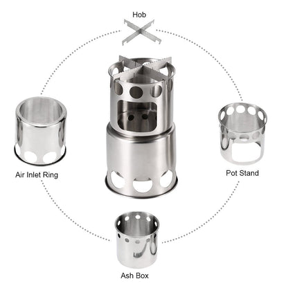 Portable Camping Stove Combo Wood Burning Stainless Steel Stove and Cooking Pot Set for Outdoor Backpacking Fishing Hiking Allinoneshop-24