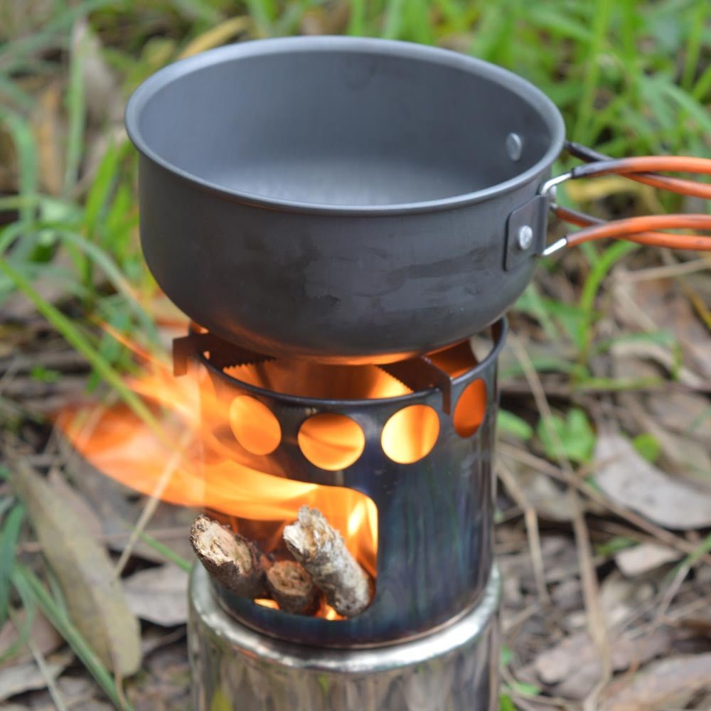 Portable Camping Stove Combo Wood Burning Stainless Steel Stove and Cooking Pot Set for Outdoor Backpacking Fishing Hiking Allinoneshop-24