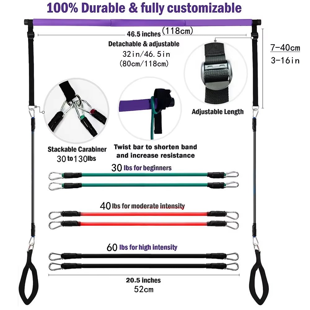 Portable Pilates Bar Kit with Resistance Bands for Exercise Resistance Bands Home Gym Equipment Supports Full Body Workouts Allinoneshop-24