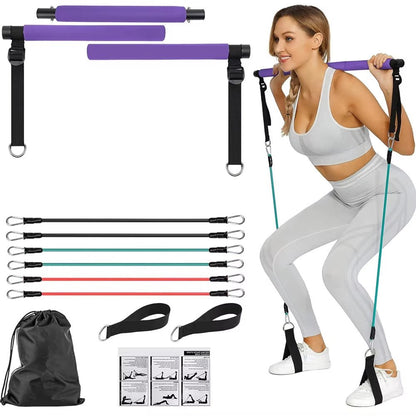 Portable Pilates Bar Kit with Resistance Bands for Exercise Resistance Bands Home Gym Equipment Supports Full Body Workouts Allinoneshop-24