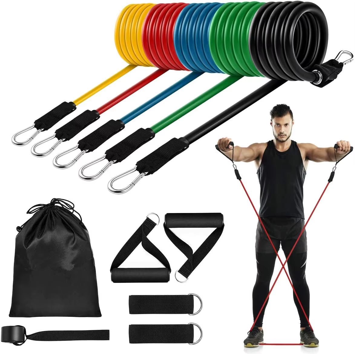 Portable Pilates Bar Kit with Resistance Bands for Exercise Resistance Bands Home Gym Equipment Supports Full Body Workouts Allinoneshop-24