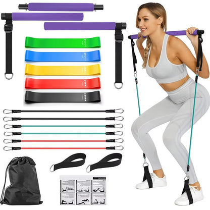 Portable Pilates Bar Kit with Resistance Bands for Exercise Resistance Bands Home Gym Equipment Supports Full Body Workouts Allinoneshop-24