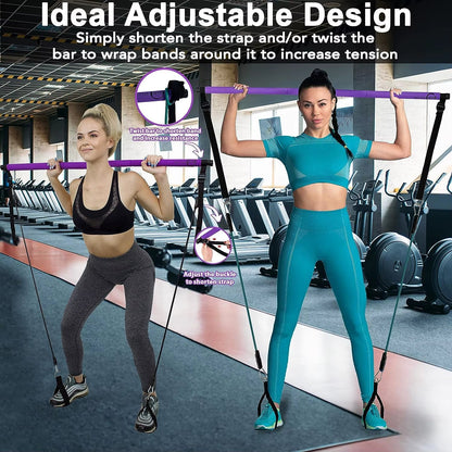 Portable Pilates Bar Kit with Resistance Bands for Exercise Resistance Bands Home Gym Equipment Supports Full Body Workouts Allinoneshop-24