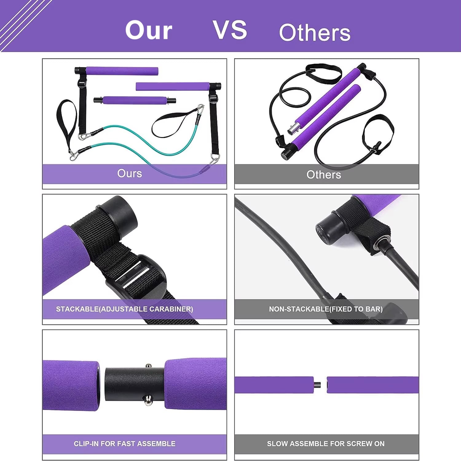 Portable Pilates Bar Kit with Resistance Bands for Exercise Resistance Bands Home Gym Equipment Supports Full Body Workouts Allinoneshop-24