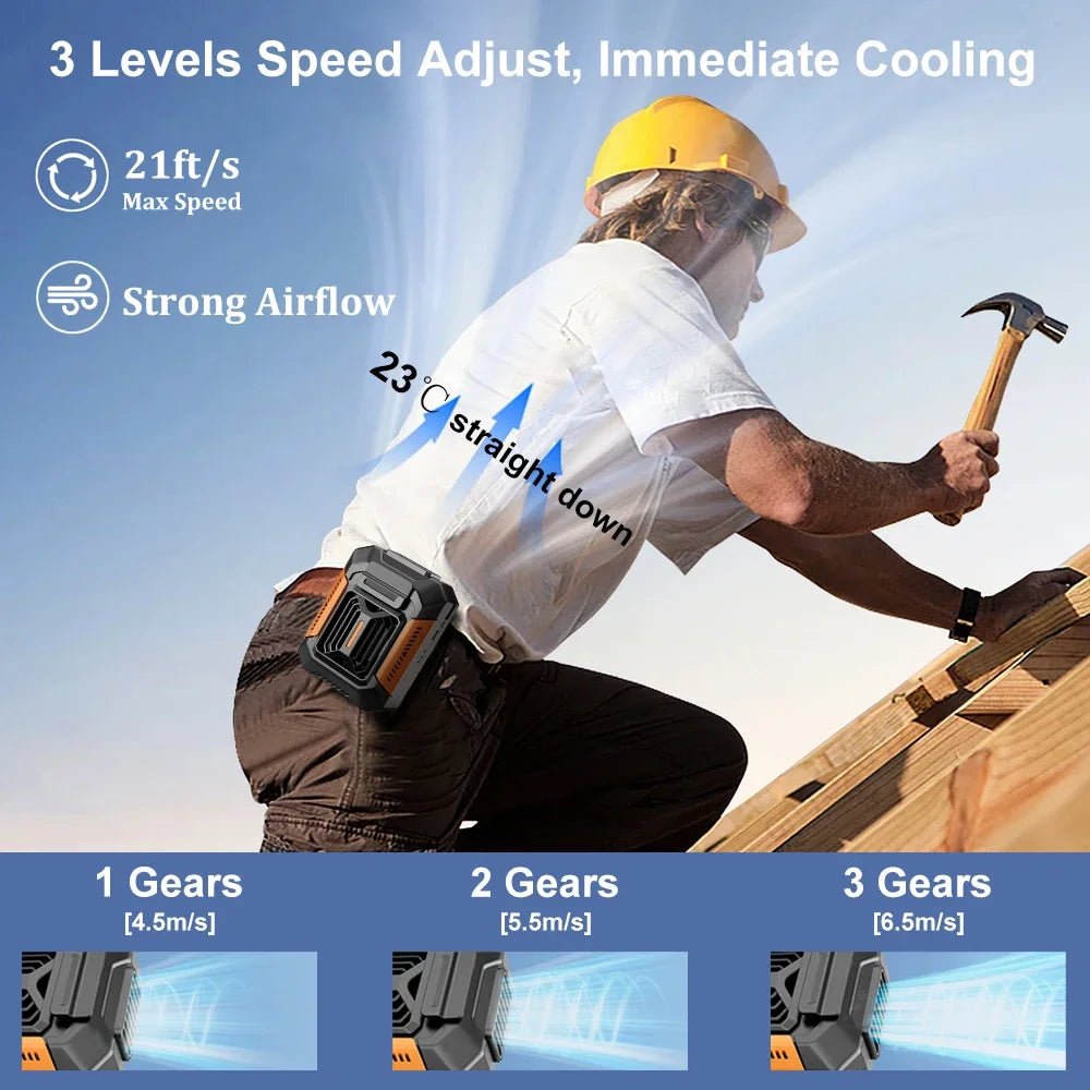 Portable Waist Fan, Wearable Belt Shirt Body Fan, Rechargeable Hanging Neck Fan, Outdoor Working Waist Clip Fan with LED Lights Allinoneshop-24