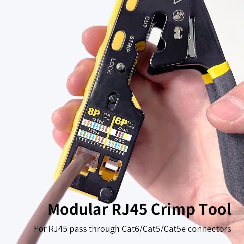 RJ45 Crimping Tool Ethernet Crimper for Cat6 Cat5 Cat5E RJ45 Pass through Connectors and RJ12 Ends Allinoneshop-24