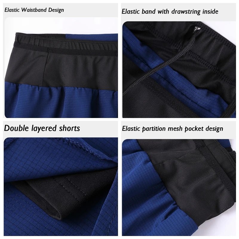 (S - 4XL)Men Women Teens Double Layer Quick Dry Marathon Running Sport Shorts with Zipper Pocket Trackless Fitness Training Shorts - Allinoneshop - 24