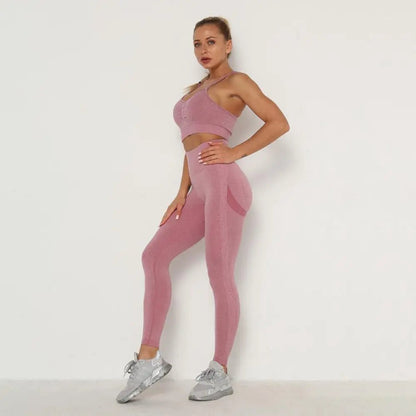 Seamless Women Gym Set Long Sleeve Top Belly Control High Waist Sport Leggings Gym Clothes Girls Tracksuit Sport Suit Sportwear Allinoneshop-24