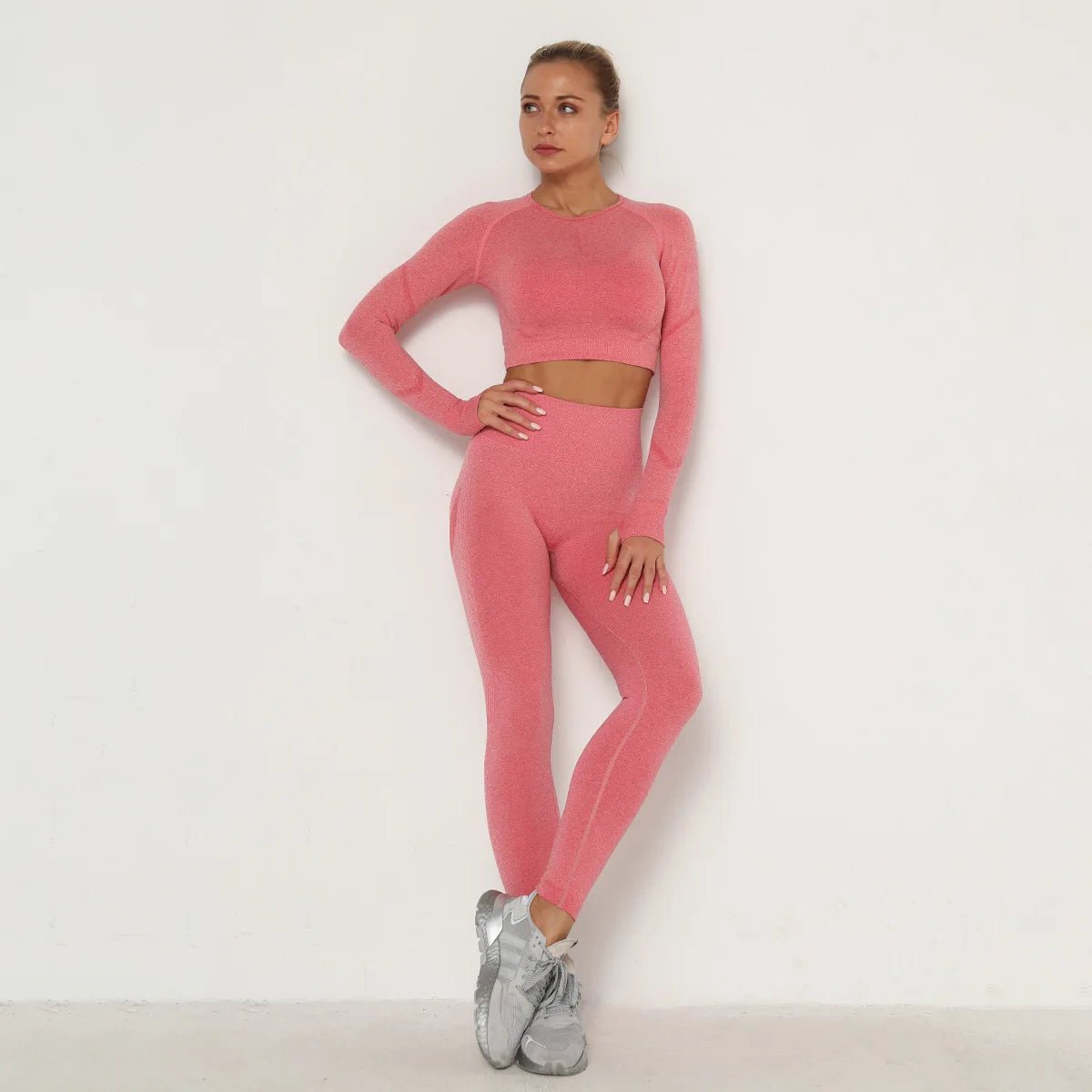 Seamless Women Gym Set Long Sleeve Top Belly Control High Waist Sport Leggings Gym Clothes Girls Tracksuit Sport Suit Sportwear Allinoneshop-24