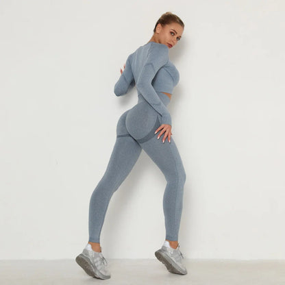 Seamless Women Gym Set Long Sleeve Top Belly Control High Waist Sport Leggings Gym Clothes Girls Tracksuit Sport Suit Sportwear Allinoneshop-24