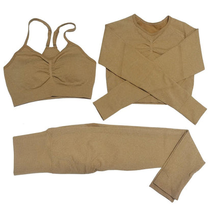 Seamless Women Gym Set Long Sleeve Top Belly Control High Waist Sport Leggings Gym Clothes Girls Tracksuit Sport Suit Sportwear Allinoneshop-24