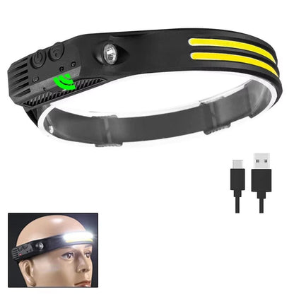 Sensor Headlamp COB LED Head Lamp Flashlight USB Rechargeable Head Torch 5 Lighting Modes Head Light with Built-In Battery Allinoneshop-24