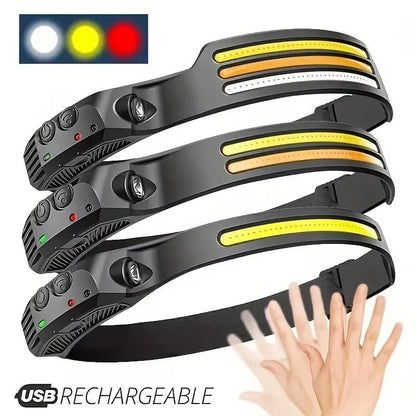Sensor Headlamp COB LED Head Lamp Flashlight USB Rechargeable Head Torch 5 Lighting Modes Head Light with Built-In Battery Allinoneshop-24