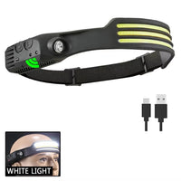 Sensor Headlamp COB LED Head Lamp Flashlight USB Rechargeable Head Torch 5 Lighting Modes Head Light with Built-In Battery Allinoneshop-24