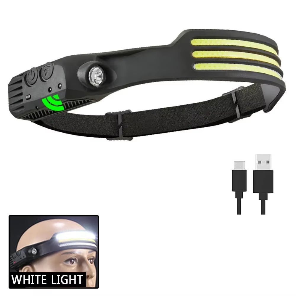 Sensor Headlamp COB LED Head Lamp Flashlight USB Rechargeable Head Torch 5 Lighting Modes Head Light with Built-In Battery Allinoneshop-24