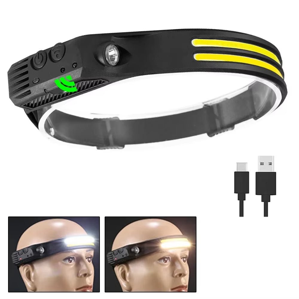 Sensor Headlamp COB LED Head Lamp Flashlight USB Rechargeable Head Torch 5 Lighting Modes Head Light with Built-In Battery Allinoneshop-24