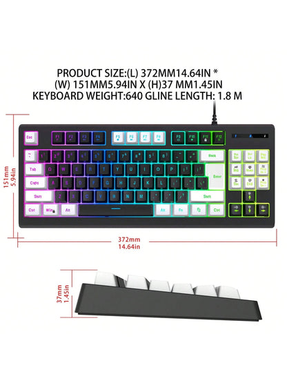 Snpurdiri Snpurdiri Rgb Illuminated, Compact Gaming Keyboard, Usb Cable 87-Key Gaming Keyboard, Led Rainbow Backlit Keyboard, Membrane Keyboard, Suitable for Laptop, Pc Gaming, and Work Keyboard Allinoneshop-24