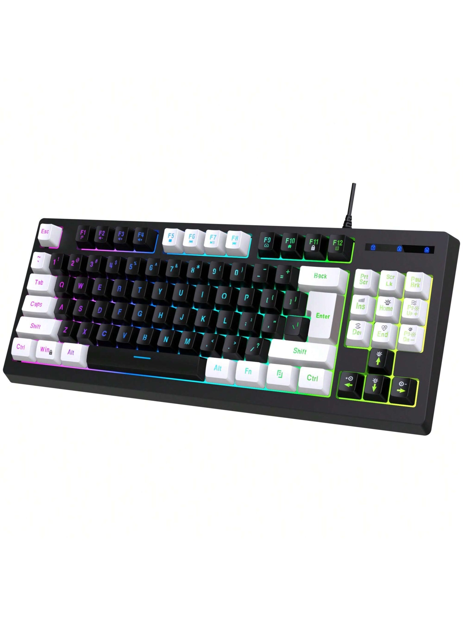 Snpurdiri Snpurdiri Rgb Illuminated, Compact Gaming Keyboard, Usb Cable 87-Key Gaming Keyboard, Led Rainbow Backlit Keyboard, Membrane Keyboard, Suitable for Laptop, Pc Gaming, and Work Keyboard Allinoneshop-24