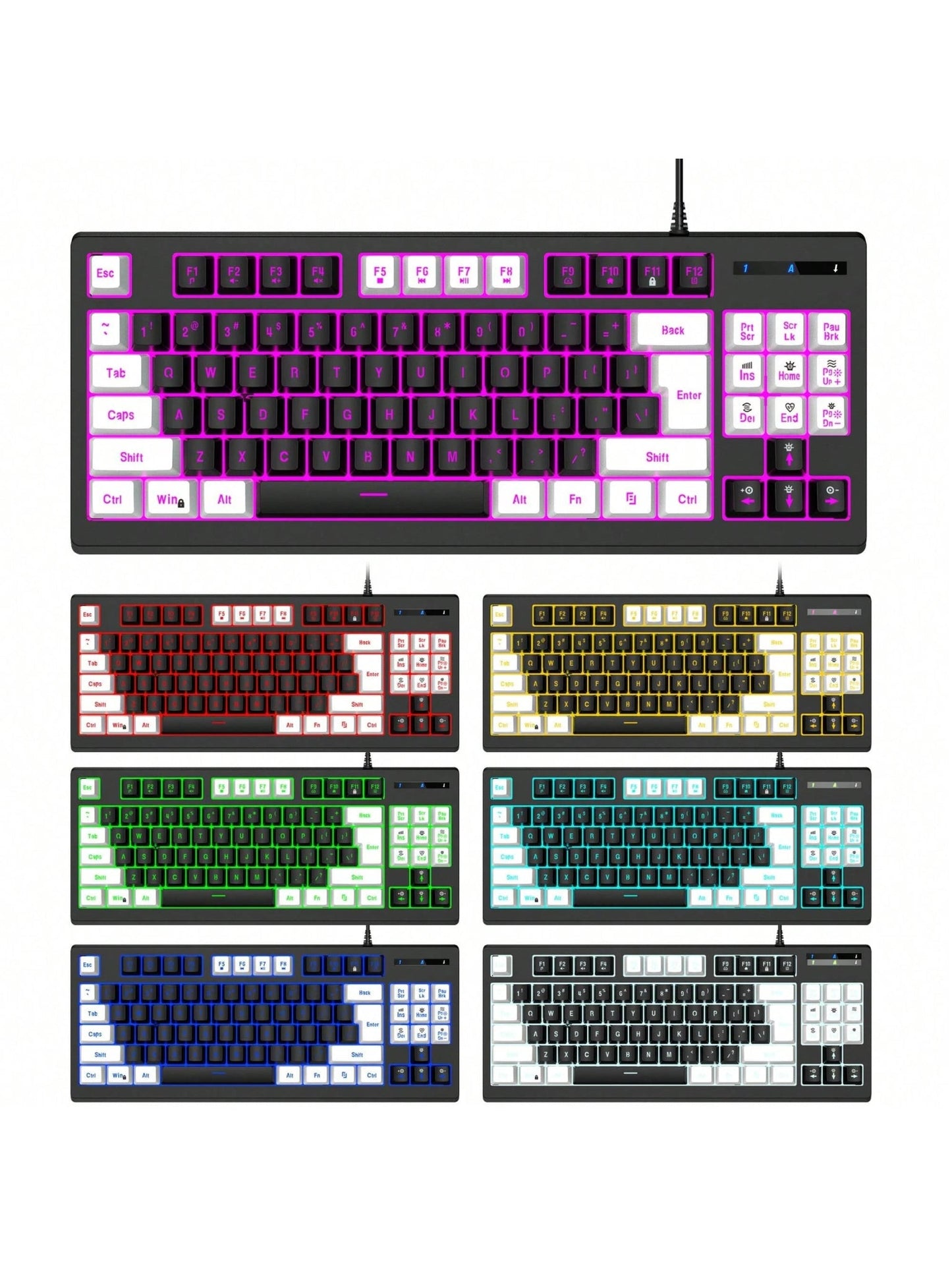 Snpurdiri Snpurdiri Rgb Illuminated, Compact Gaming Keyboard, Usb Cable 87-Key Gaming Keyboard, Led Rainbow Backlit Keyboard, Membrane Keyboard, Suitable for Laptop, Pc Gaming, and Work Keyboard Allinoneshop-24