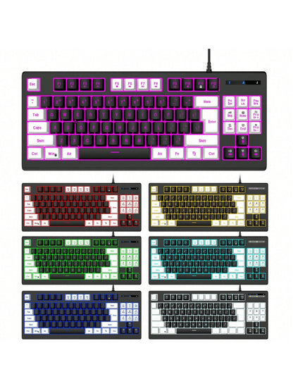 Snpurdiri Snpurdiri Rgb Illuminated, Compact Gaming Keyboard, Usb Cable 87-Key Gaming Keyboard, Led Rainbow Backlit Keyboard, Membrane Keyboard, Suitable for Laptop, Pc Gaming, and Work Keyboard Allinoneshop-24