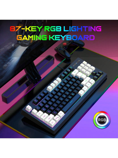 Snpurdiri Snpurdiri Rgb Illuminated, Compact Gaming Keyboard, Usb Cable 87-Key Gaming Keyboard, Led Rainbow Backlit Keyboard, Membrane Keyboard, Suitable for Laptop, Pc Gaming, and Work Keyboard Allinoneshop-24