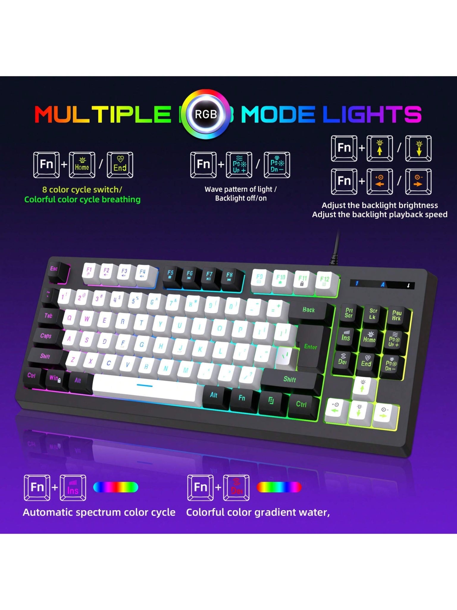 Snpurdiri Snpurdiri Rgb Illuminated, Compact Gaming Keyboard, Usb Cable 87-Key Gaming Keyboard, Led Rainbow Backlit Keyboard, Membrane Keyboard, Suitable for Laptop, Pc Gaming, and Work Keyboard Allinoneshop-24