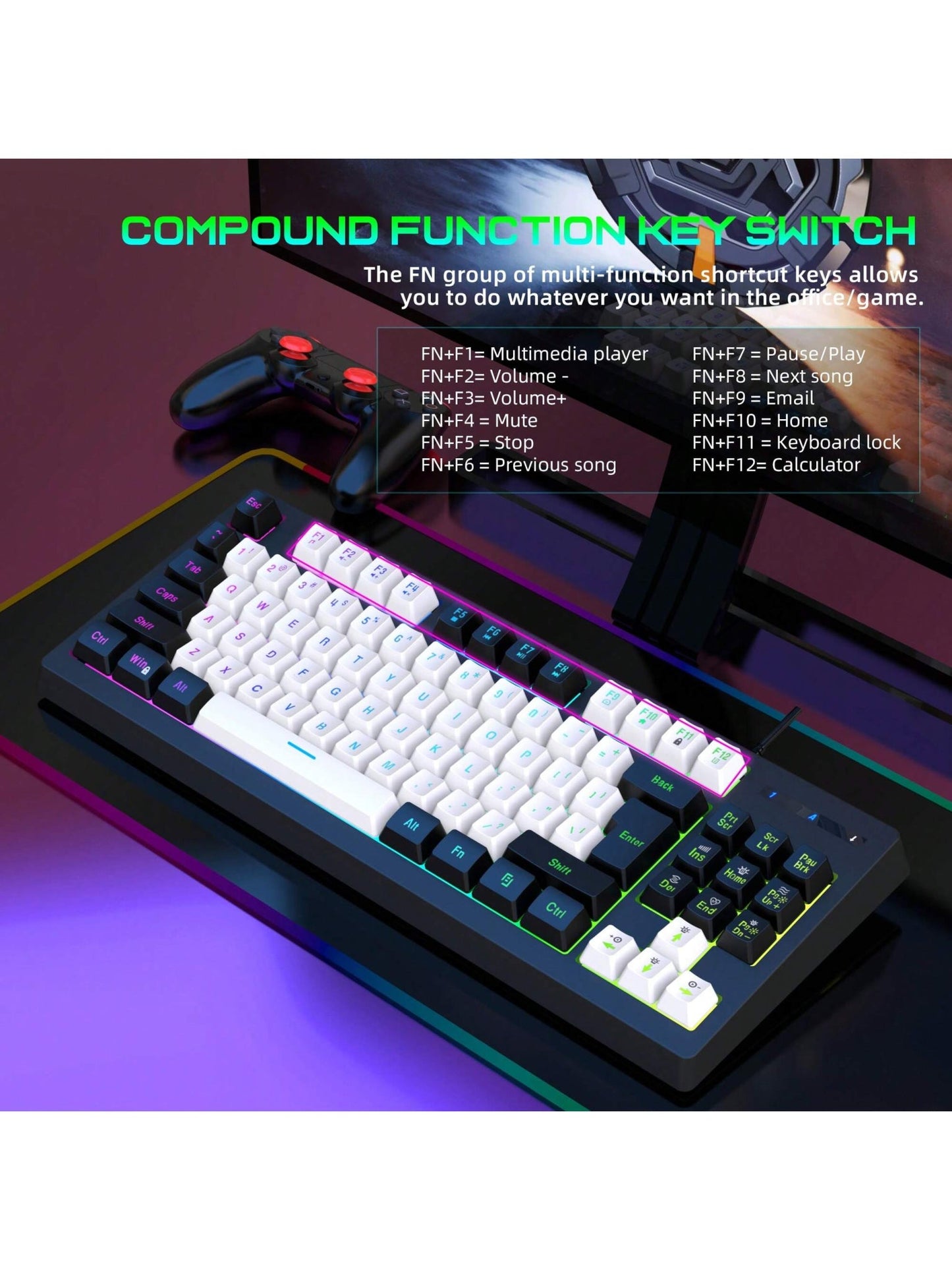 Snpurdiri Snpurdiri Rgb Illuminated, Compact Gaming Keyboard, Usb Cable 87-Key Gaming Keyboard, Led Rainbow Backlit Keyboard, Membrane Keyboard, Suitable for Laptop, Pc Gaming, and Work Keyboard Allinoneshop-24