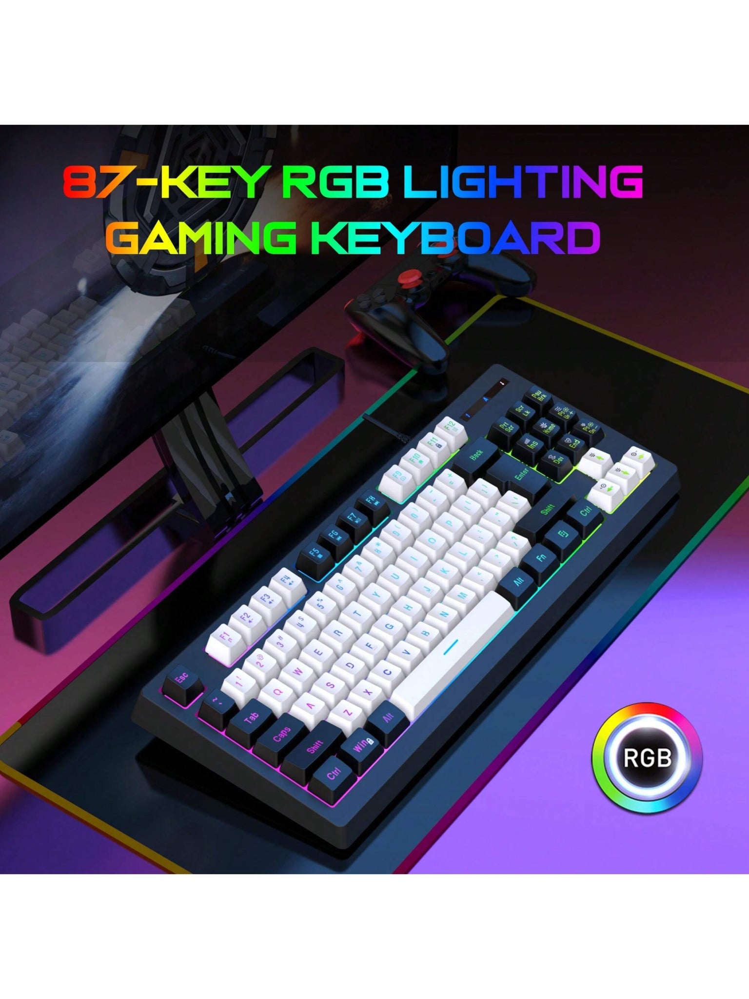 Snpurdiri Snpurdiri Rgb Illuminated, Compact Gaming Keyboard, Usb Cable 87-Key Gaming Keyboard, Led Rainbow Backlit Keyboard, Membrane Keyboard, Suitable for Laptop, Pc Gaming, and Work Keyboard Allinoneshop-24