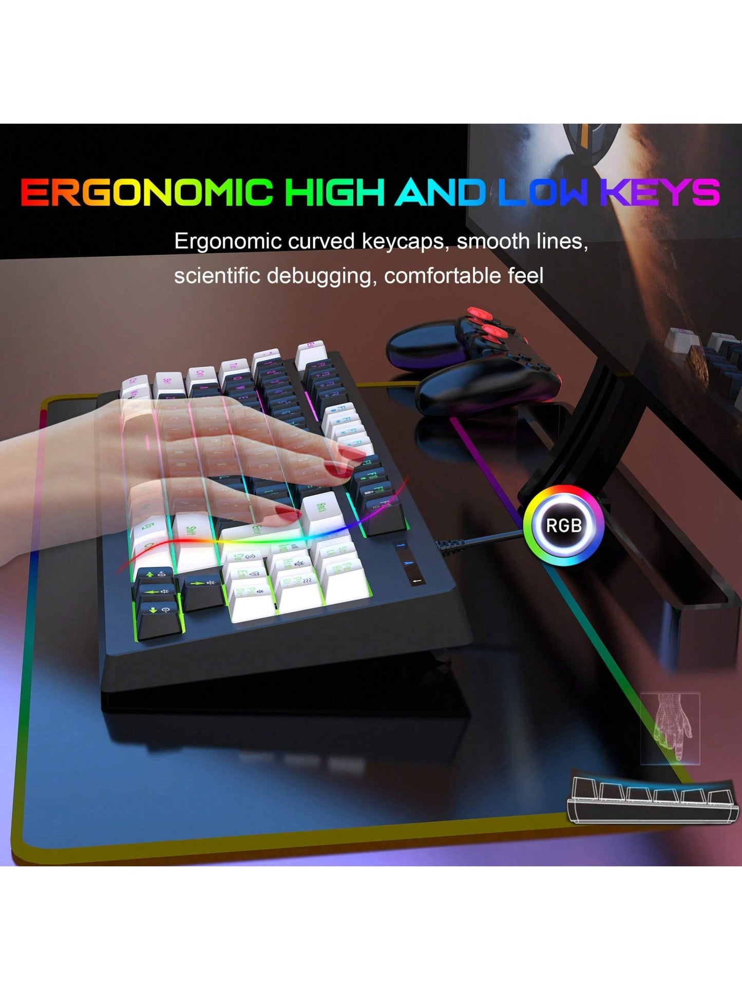 Snpurdiri Snpurdiri Rgb Illuminated, Compact Gaming Keyboard, Usb Cable 87-Key Gaming Keyboard, Led Rainbow Backlit Keyboard, Membrane Keyboard, Suitable for Laptop, Pc Gaming, and Work Keyboard Allinoneshop-24