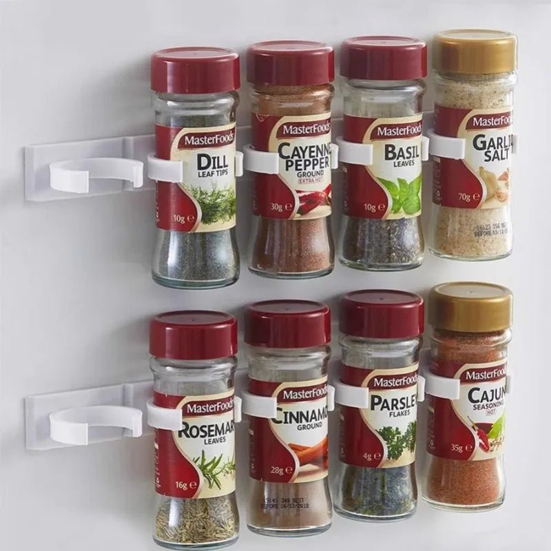 Spice Bottle Rack Kitchen Storage Rack Wall Mount Jars Holder Tools Plastic Clip Jar Rack Cabinet Door Hooks Ingredient Spice Allinoneshop-24