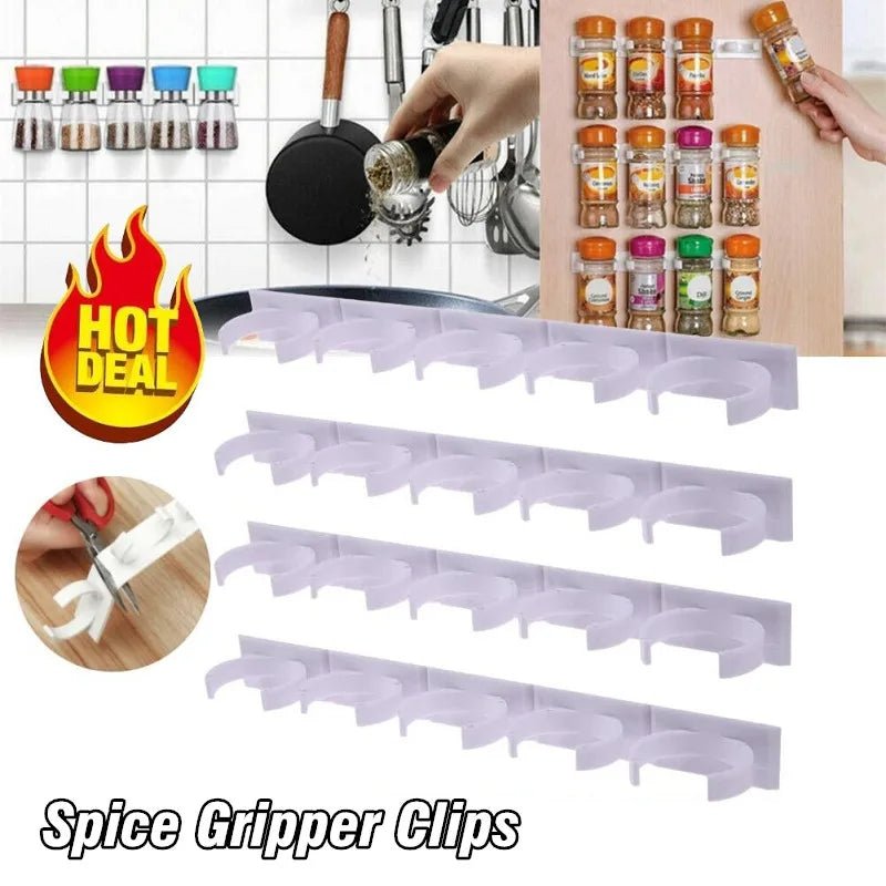 Spice Bottle Rack Kitchen Storage Rack Wall Mount Jars Holder Tools Plastic Clip Jar Rack Cabinet Door Hooks Ingredient Spice Allinoneshop-24
