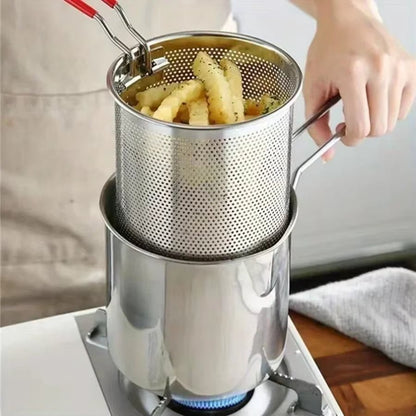 Stainless Steel Fryer with French Fries and Chicken Wings, Household Small Oil Pot with Filter Screen, Tianfu Luo Pot Allinoneshop-24