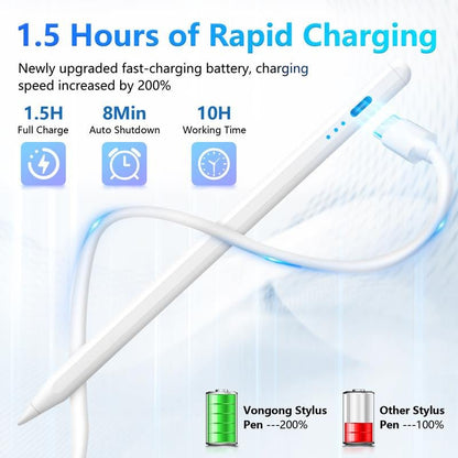 Stylus Pen for Ipad 9Th&10Th Generation, Palm Rejection, Tilt Writing, Power Indicator Light, USB C Fast Charge Pencil, Compatible with 2018-2024 Pro 11"/12.9", 10/9/8/7/6, Mini 5/6 and Air3/4/5 Allinoneshop-24