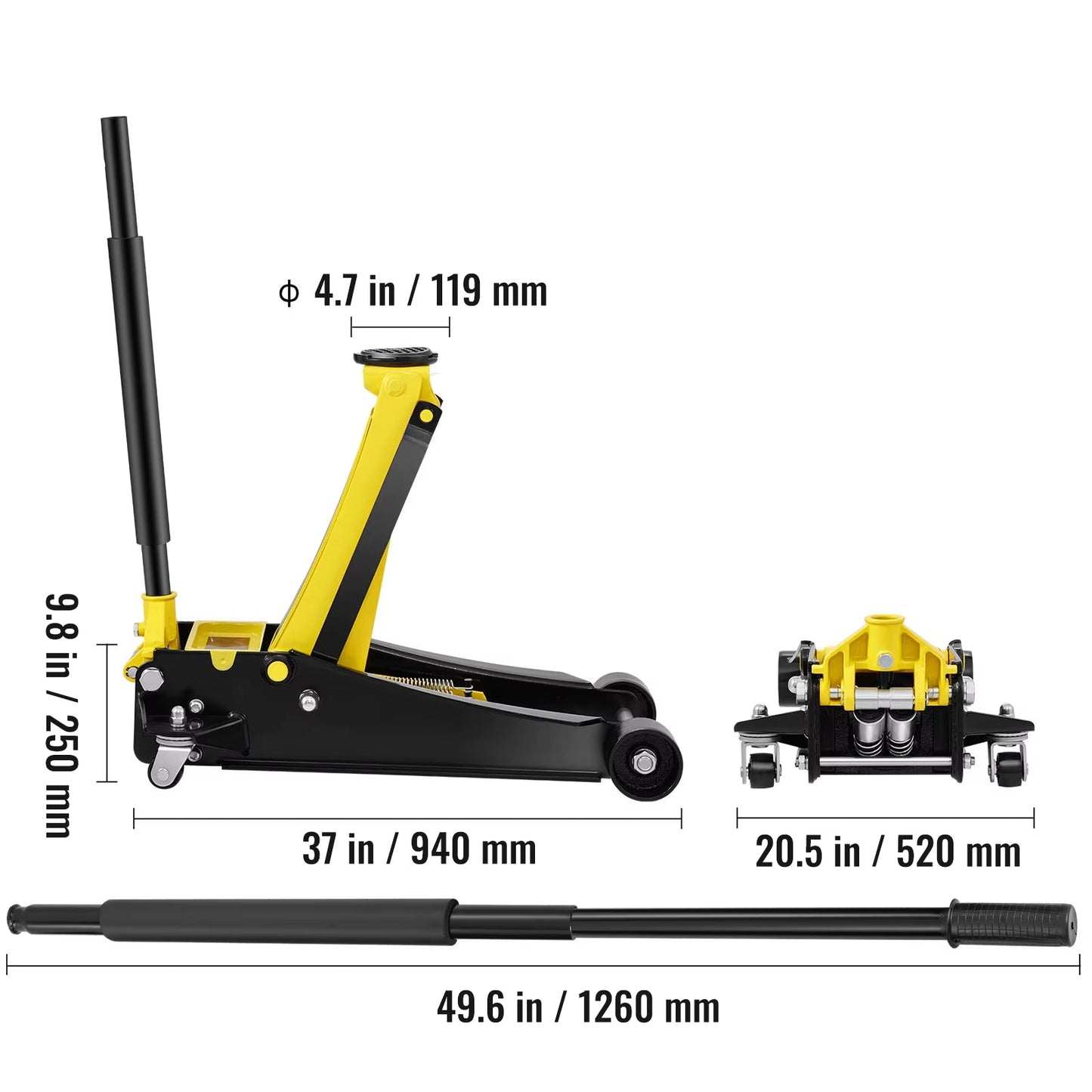 Succebuy Floor Jack Low Profile Floor Jack Heavy-Duty Steel Racing Floor Jack Quick Lift Pump Floor Lifting Range 3.64"-19.49" Allinoneshop-24